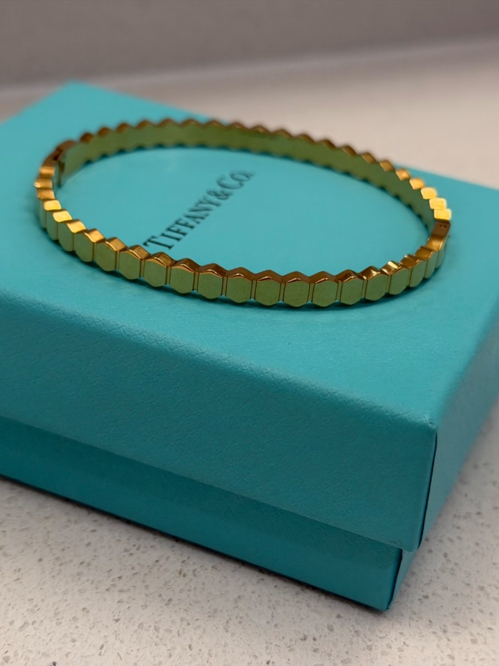 18K Yellow Gold Plated Honeycomb Bangle Bracelet